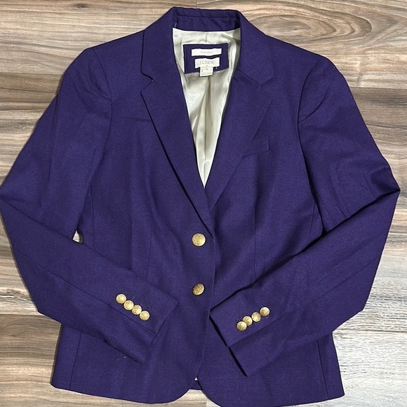 J. Crew Jackets & Blazers - J Crew Womens Schoolboy Blazer Size  0 Purple Gold Crested Buttons Wool Blend